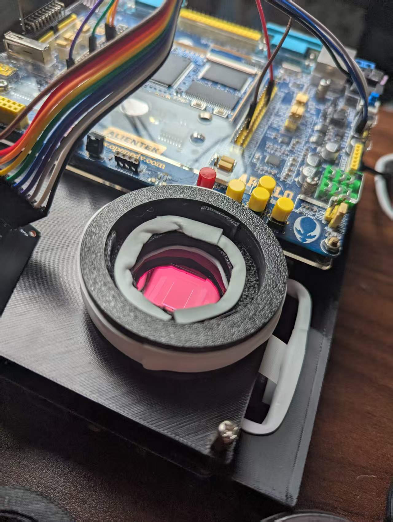 Sony E-mount lens module mounted on a compute board